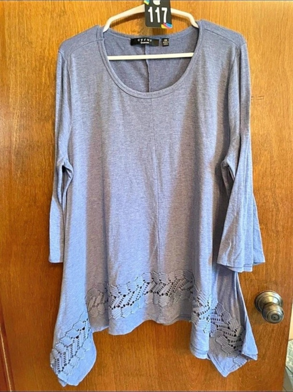 Cyrus Lace Hem Tunic in Blue Size 2X Like New
